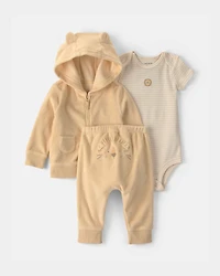 Baby 3-Piece Lion Terry Short-Sleeve Layering Set - Yellow