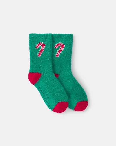 Toddler Candy Cane Christmas Cozy Socks - Green