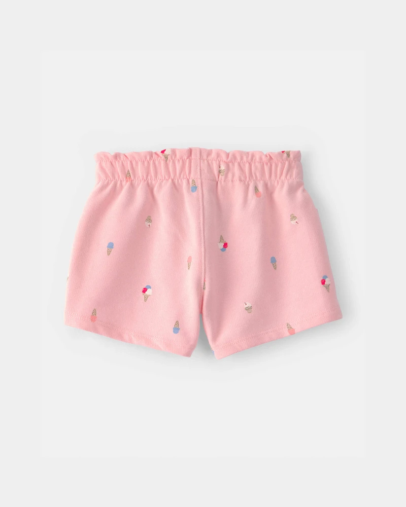 Baby Girl Ice Cream French Terry Shorts - Pink