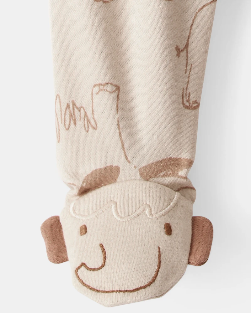 Baby Boy Mammoth Print 100% Cotton Long-Sleeve Snug Fit Sleeper - Beige