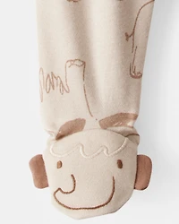 Baby Boy Mammoth Print 100% Cotton Long-Sleeve Snug Fit Sleeper - Beige
