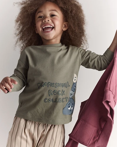 Toddler Rock Collector Long-Sleeve Relaxed Graphic Tee - Olive