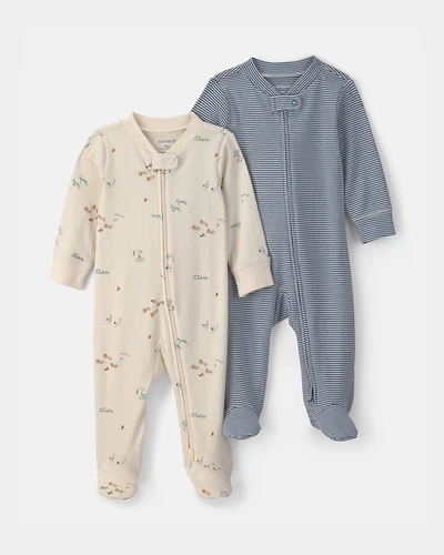 Baby Boy 2-Pack Safari Snug Fit Sleepers - Blue/Ivory