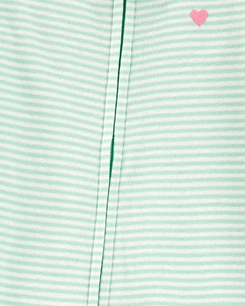 Toddler Girl Striped Snug Fit Cotton Footie 1-Piece Pyjamas - Green