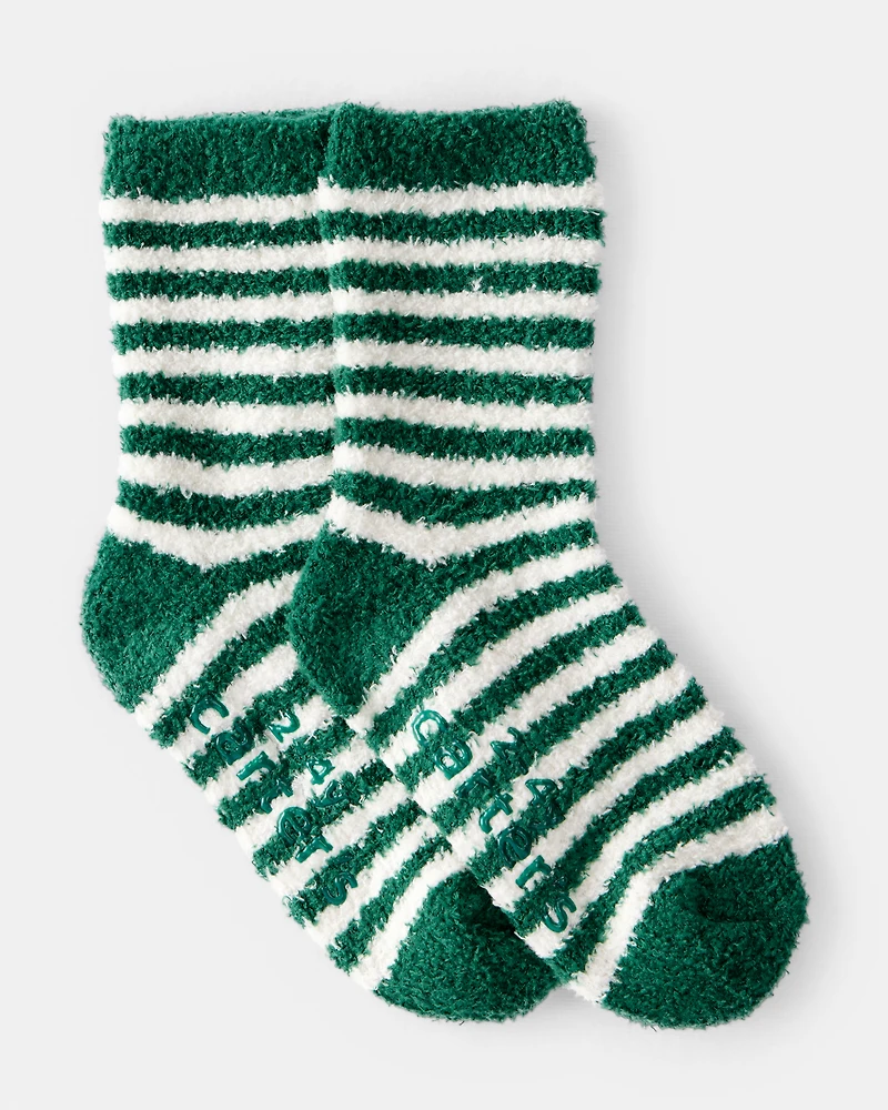 Toddler Striped Cozy Socks - Green/White