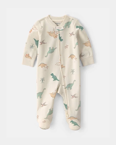 Baby Dinosaur 100% Cotton 2-Way Zip Sleeper - Cream