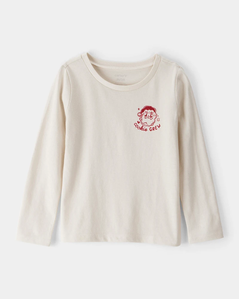 Toddler Girl Christmas Santa Cookie Crew Long-Sleeve Graphic Tee - Cream