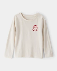 Toddler Girl Christmas Santa Cookie Crew Long-Sleeve Graphic Tee - Cream