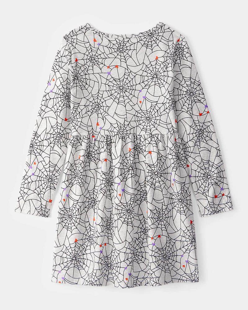 Girls Halloween Spiderwebs Long-Sleeve Dress