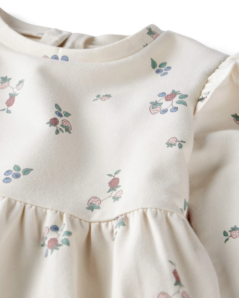 Baby Girl Organic Cotton French Terry Dress Berry Blossom Print