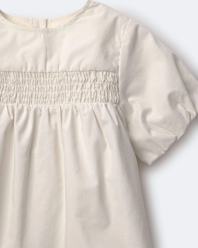 Toddler Girl Smocked Bubble Sleeve Top - Cream