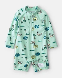 Baby Boy Vacation Long-Sleeve 1-Piece Rashguard Swimsuit - Green