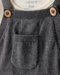 Baby Girl Bow Print Cotton Long-Sleeve Dress Set - White/Grey