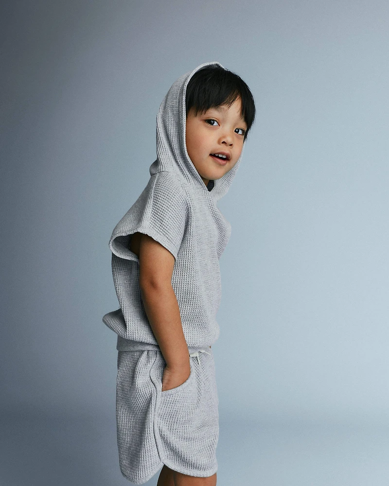 Toddler Waffle Knit Hooded Top - Heather Grey