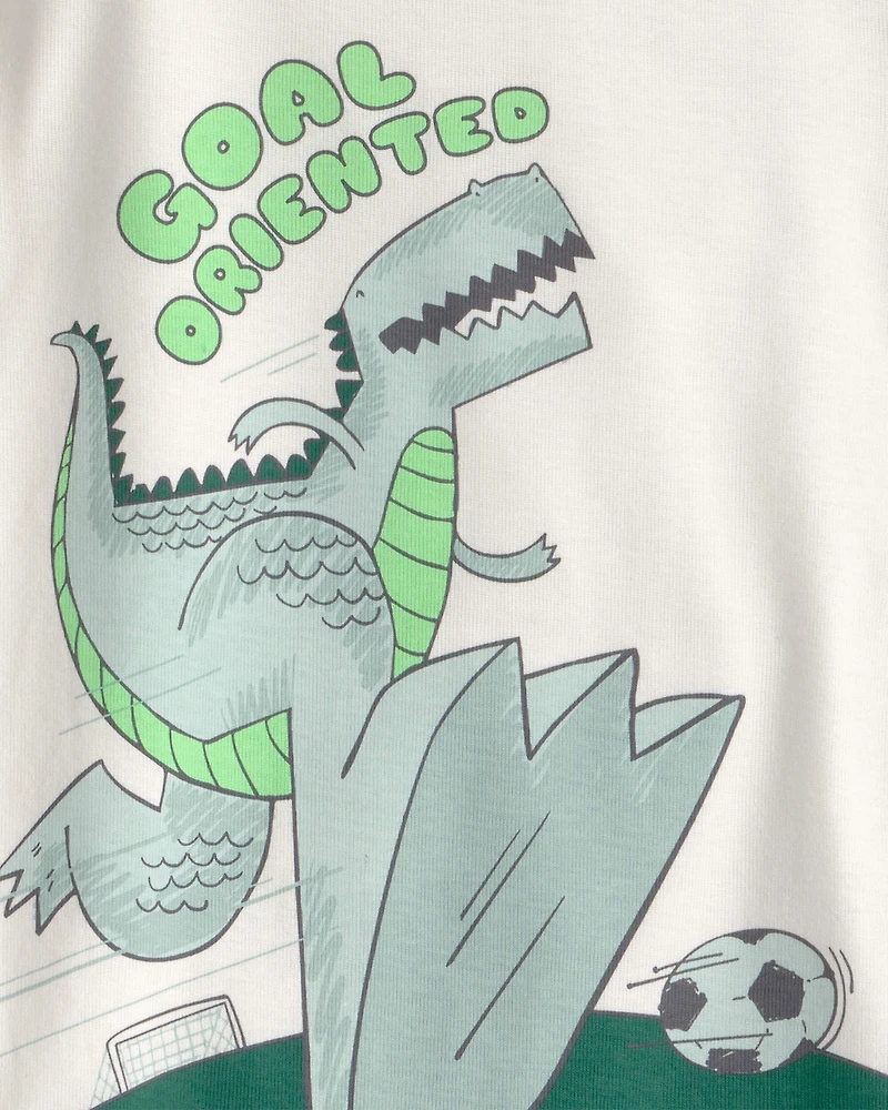 Toddler Boy Soccer Dino 100% Cotton Short-Sleeve Snug Fit 4-Piece pyjama Set - Green