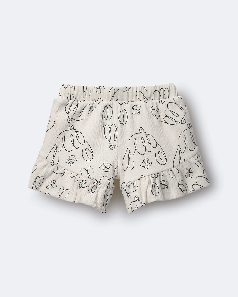 Toddler Girl Ruffle Butterfly Shorts Dog Print - Cream