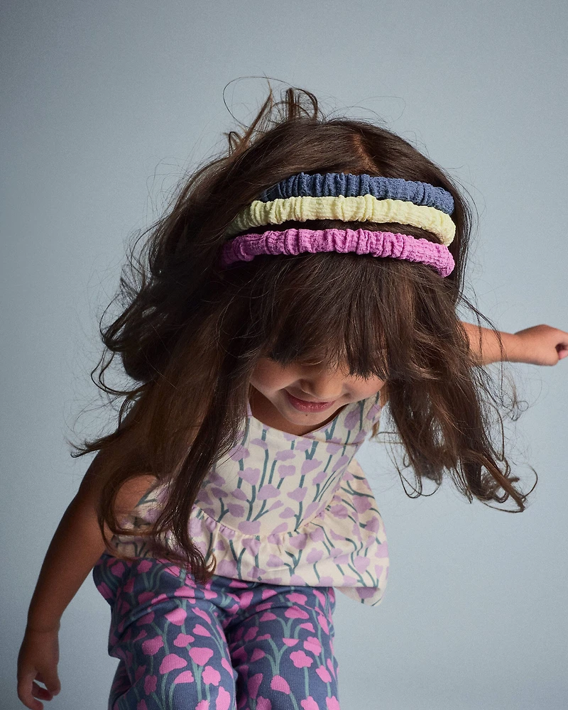 Toddler Girl 3-Pack Headbands - Dark Grey/Yellow/Purple