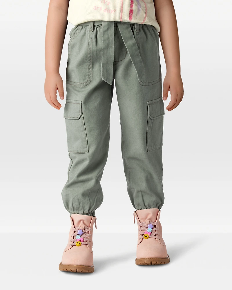 Toddler Girl Cotton Cargo Joggers - Green