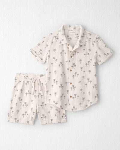 Boys 2-Piece Organic Cotton Gauze Top & Short Set Palm Trees