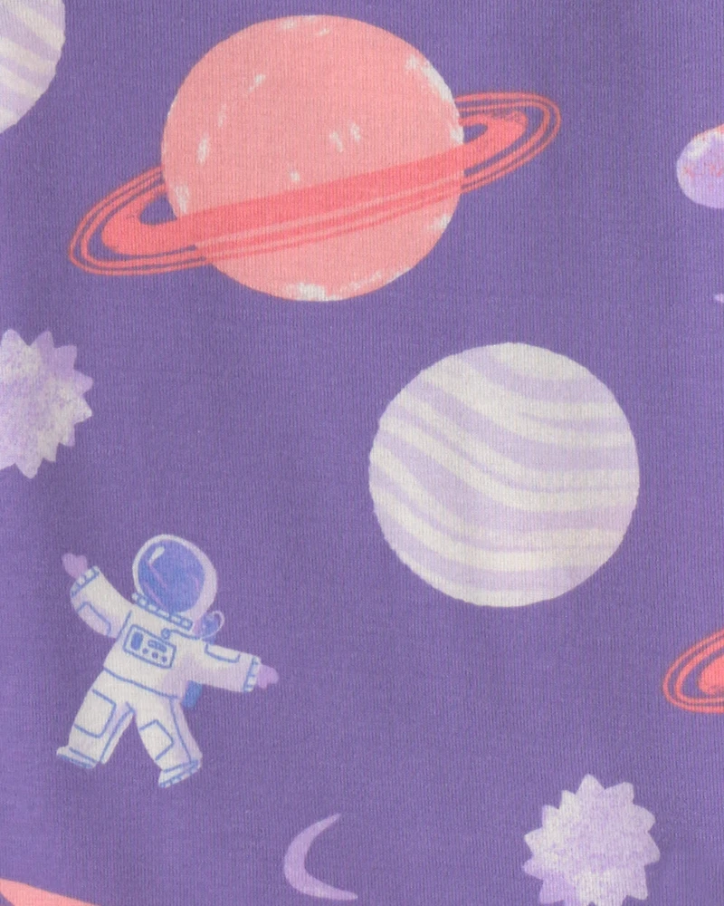 Girls 4-Piece Space Dog 100% Cotton Snug Fit Pyjama Set - Purple