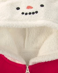 Baby Snowman Fleece Long-Sleeve Jumpsuit - Cream