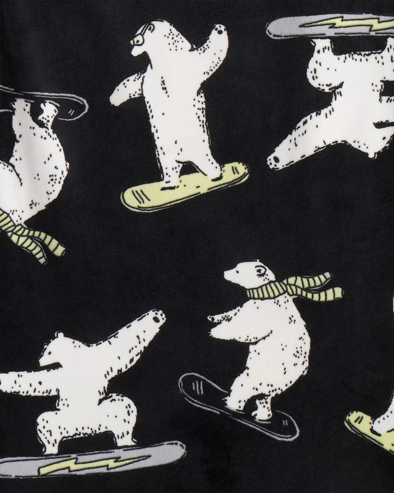 Boys Polar Bear Print DreamPlush Long-Sleeve Snug Fit 2-Piece Pajamas - Black