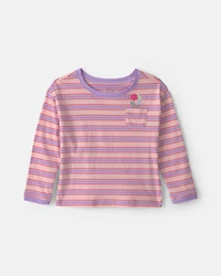 Toddler Girl Flower Striped Long-Sleeve Top - Pink