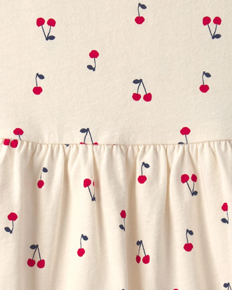 Toddler Girl Cherry Sleeveless Dress - Cream