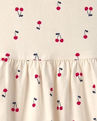 Toddler Girl Cherry Sleeveless Dress - Cream