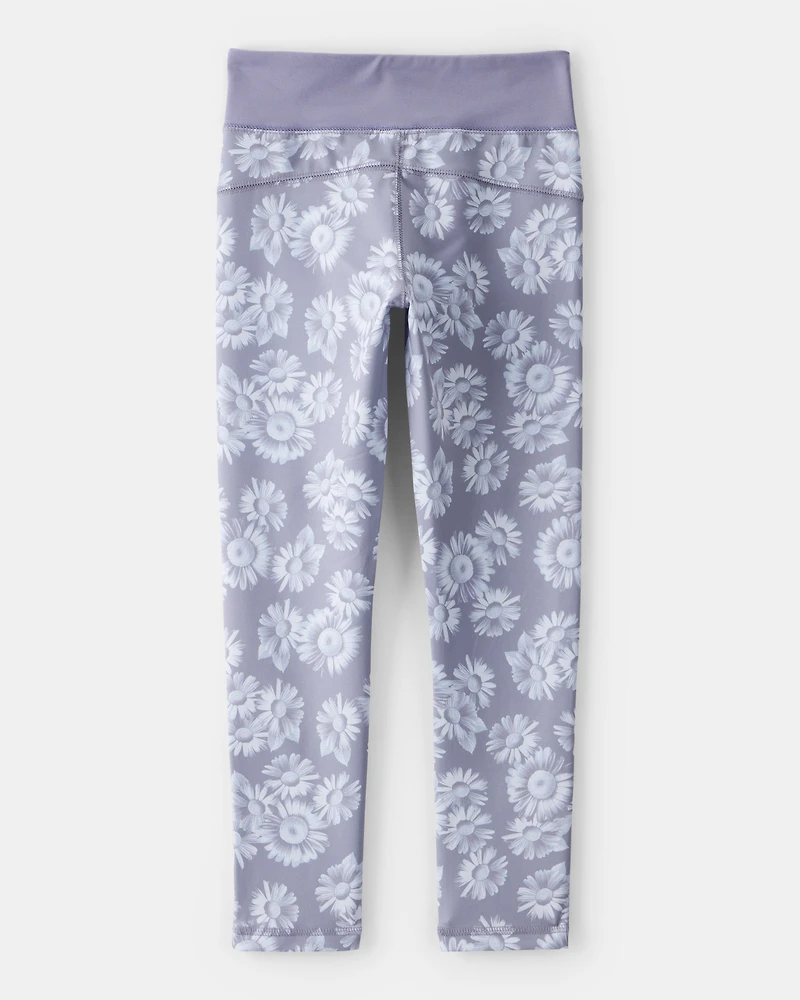 Girls Floral Active Leggings - Blue
