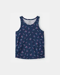 Girls Floral Active Tank Top - Navy