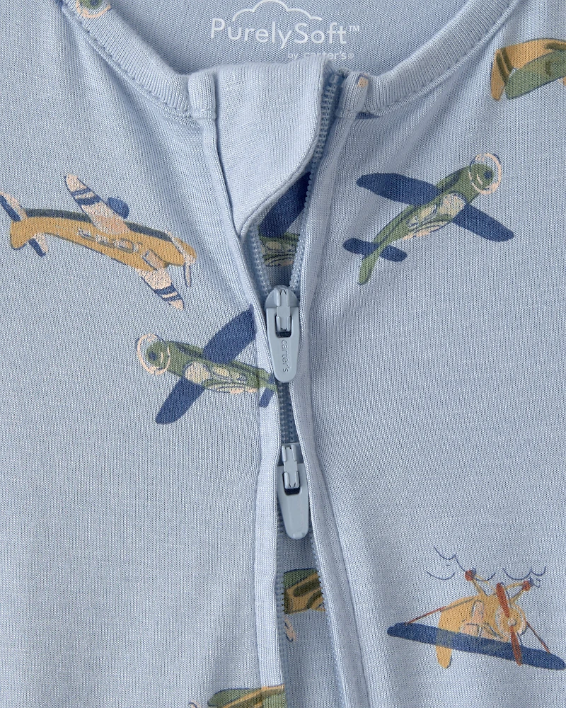 Baby Boy Plane 2-Way Zip PurelySoft Sleeper - Blue