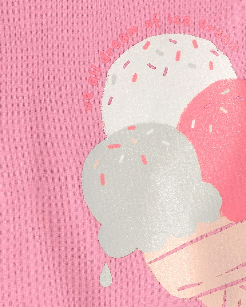 Toddler Girl Ice Cream 100% Cotton Short-Sleeve Snug Fit 4-Piece Pyjama Set - Pink/Ivory