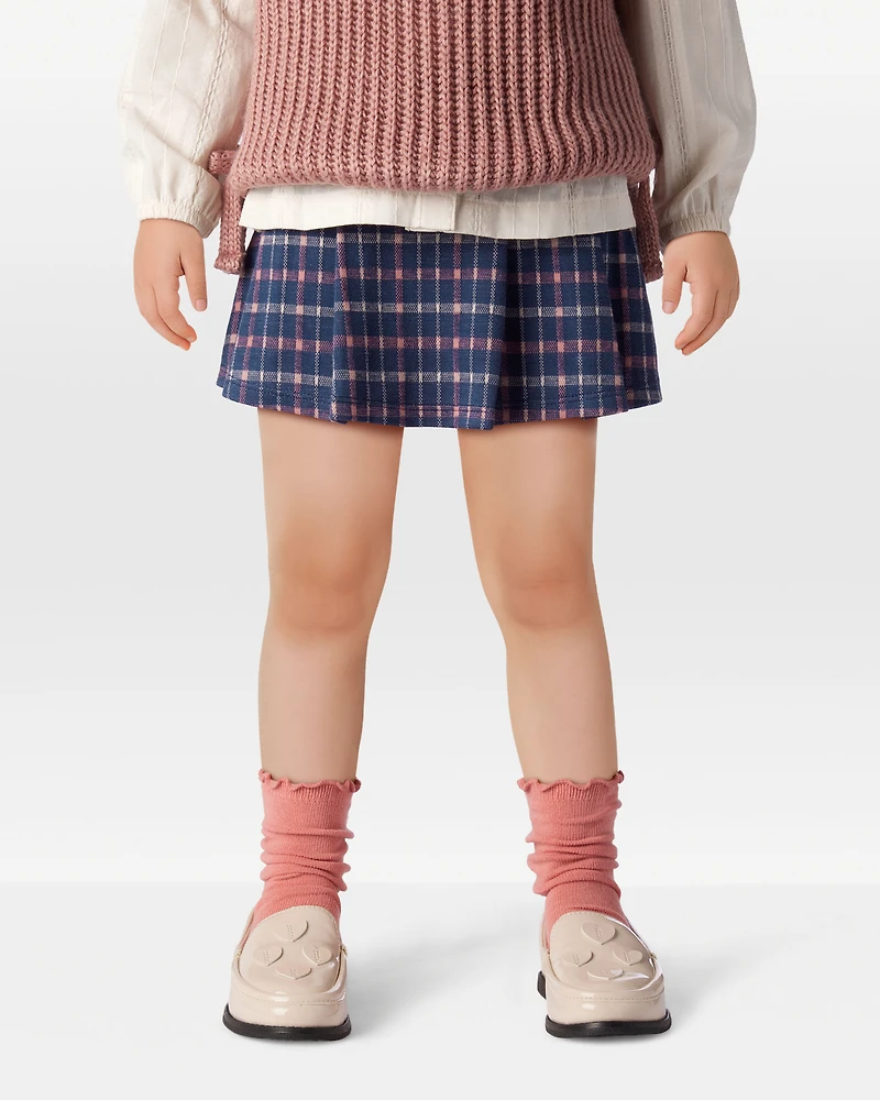 Toddler Girl Plaid Knit Skort - Navy