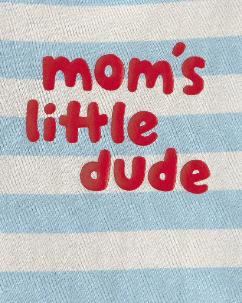Baby Boy 'Mom's Little Dude' Striped Graphic Bodysuit - Blue/Ivory