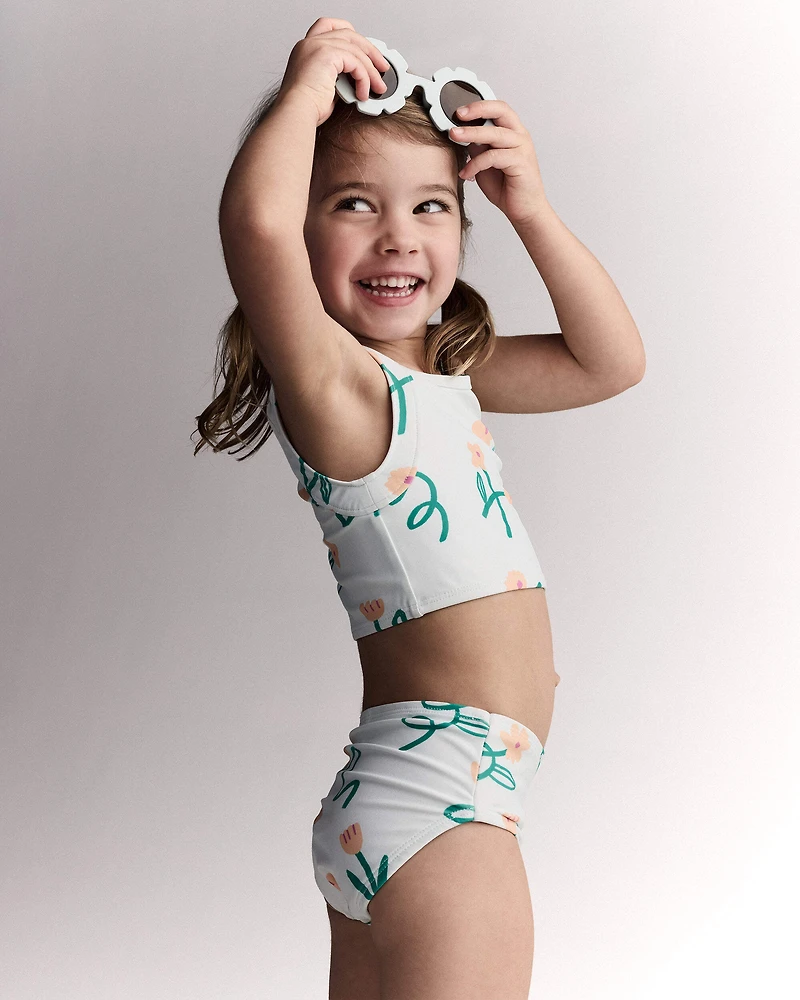 Toddler Girl Tankini Floral Print - Light Green