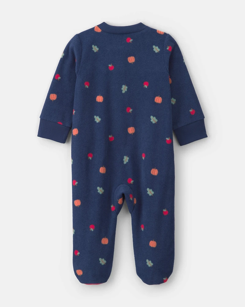 Baby Girl Fruit Fleece 2-Way Zip Sleeper - Blue
