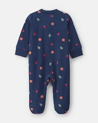 Baby Girl Fruit Fleece 2-Way Zip Sleeper - Blue