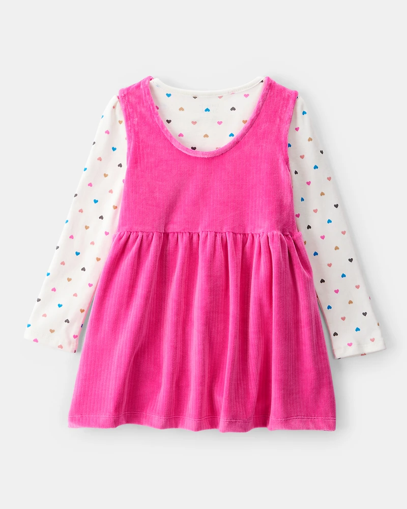 Toddler Girl Heart Velour Dress Set - Pink