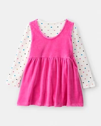 Toddler Girl Heart Velour Dress Set - Pink