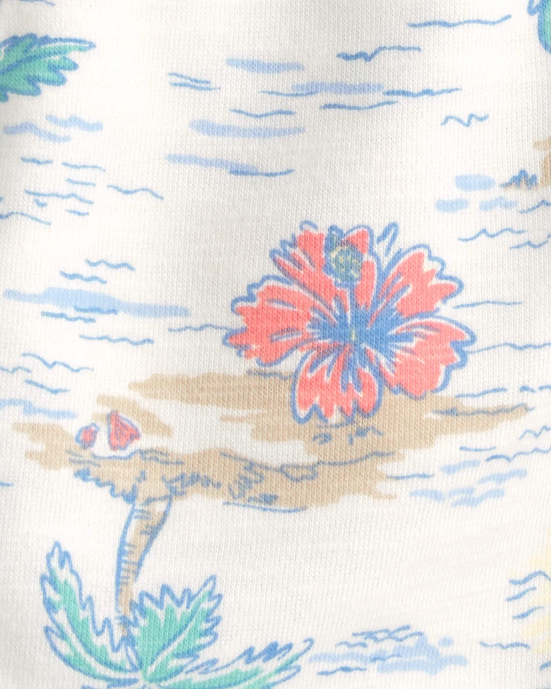 Toddler Boy Tropical Beach French Terry Shorts - Ivory