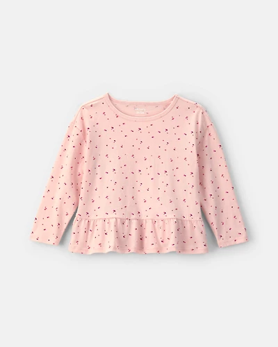 Toddler Girl Heart Long-Sleeve Peplum Top - Pink