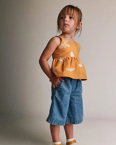 Toddler Girl Wide-Leg Cropped Pant Chambray