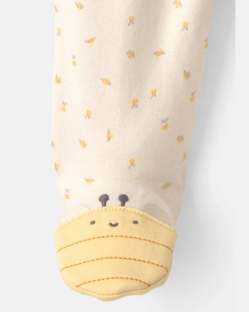 Baby Girl Bee 100% Cotton 2-Way Zip Sleeper - Cream
