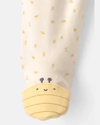 Baby Girl Bee 100% Cotton 2-Way Zip Sleeper - Cream