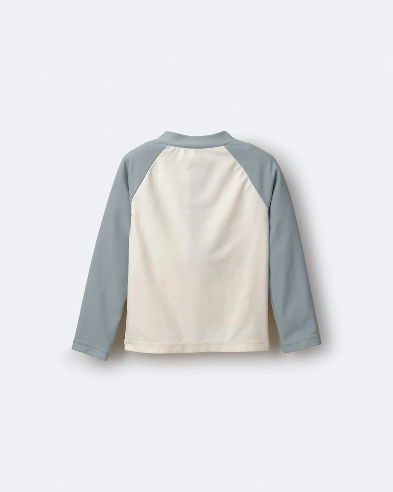 Toddler Boy Hang Out, Have Fun' Half-Zip Long-Sleeve Rashguard - Pale Blue/Cream