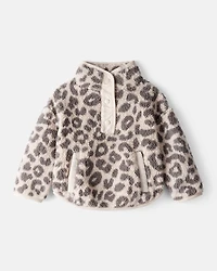 Baby Girl Cheetah Sherpa Quarter-Zip Pullover - Brown