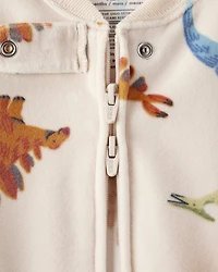 Baby Boy Dinosaur Print DreamPlush Snug Fit Long-Sleeve 2-Way Zip 1-Piece pyjamas - White