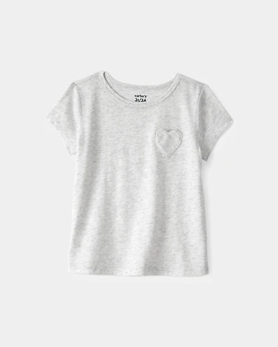 Toddler Girl Heart Pocket Top - Grey