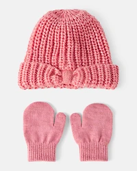 Toddler Girl Winter Hat & Mittens Set - Pink